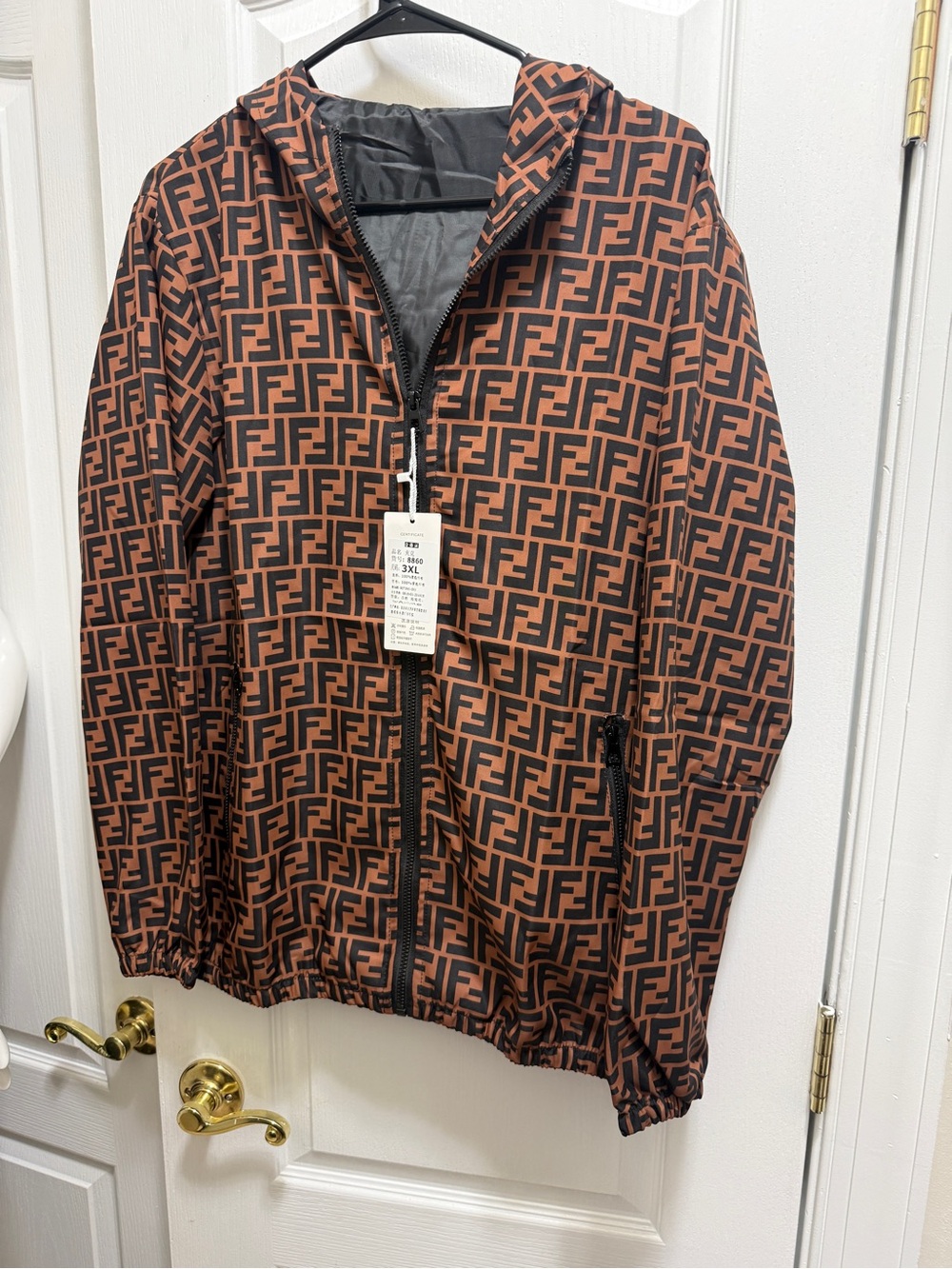 Lightweight brown and black FF logo zip hoodie featuring a zipper closur. Is new - Picture 1 of 10